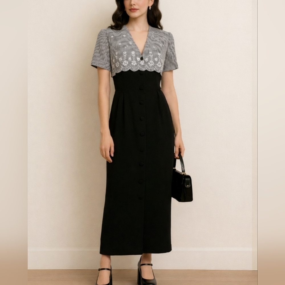 🖤 Vintage Coquette Maxi  Gingham Bolero Overlay Size 8 Mobwife Estate Collectio